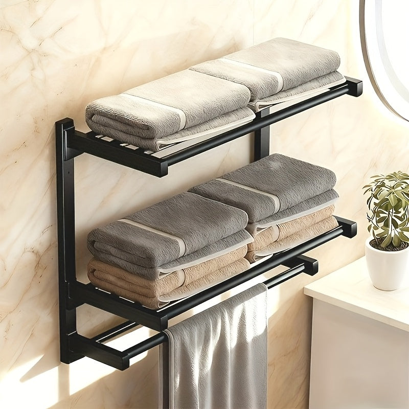 Multilayer towel rack – black metal, modern design for bathroom or guest toilet