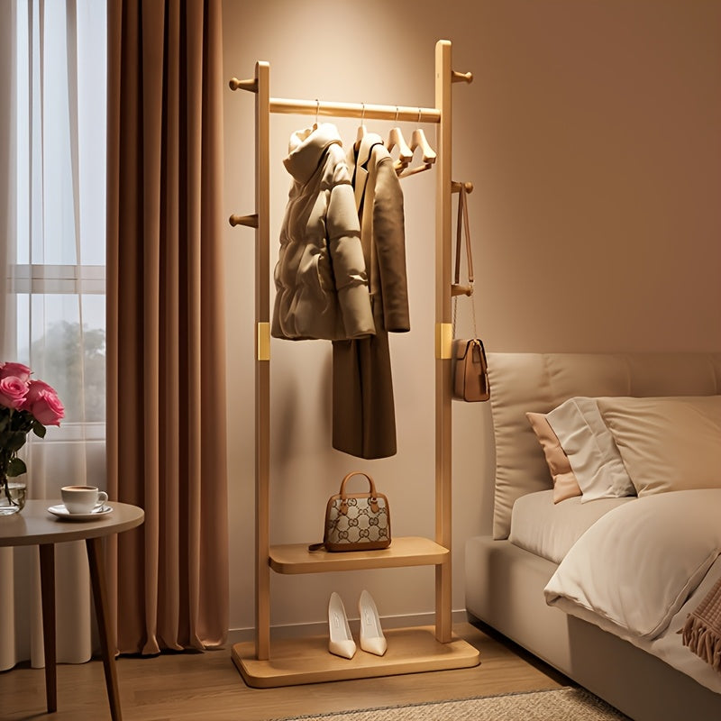 Freestanding Clothes Rack – Metal with Wood Appearance, 5 Shelves and Caps for Hallway or Bedroom