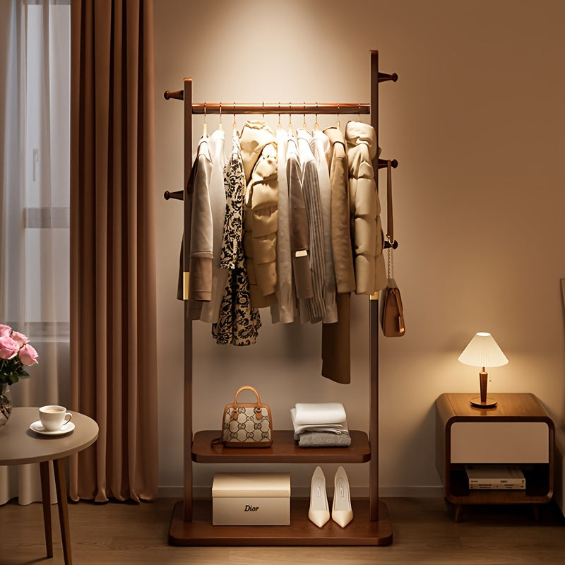 Freestanding Clothes Rack – Metal with Wood Appearance, 5 Shelves and Caps for Hallway or Bedroom