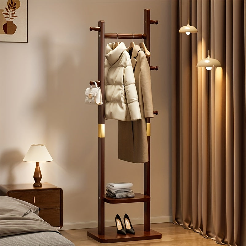Freestanding Clothes Rack – Metal with Wood Appearance, 5 Shelves and Caps for Hallway or Bedroom