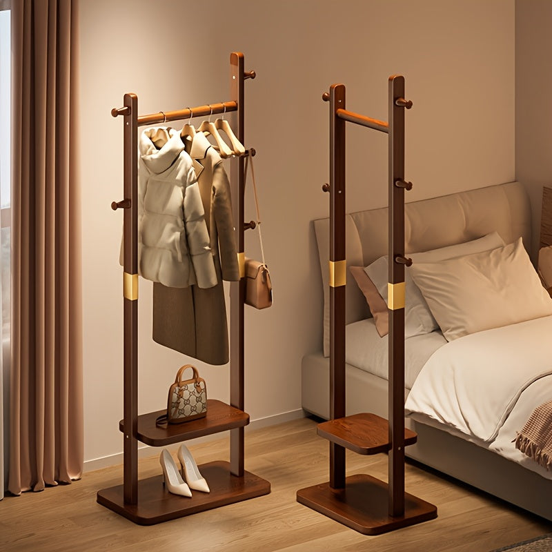 Freestanding Clothes Rack – Metal with Wood Appearance, 5 Shelves and Caps for Hallway or Bedroom