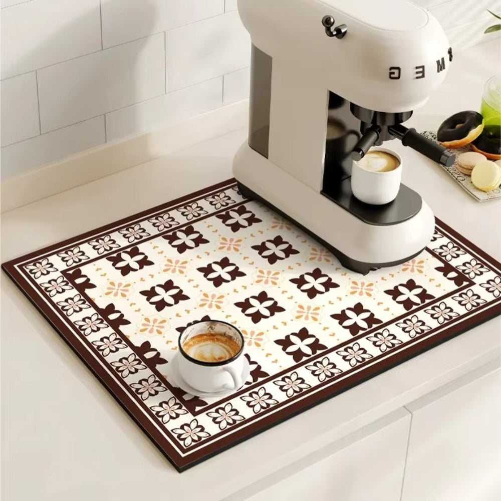Absorbent Kitchen Mat – Retro Tile Design in Multicolored for Coffee Area or Dishwashing Room