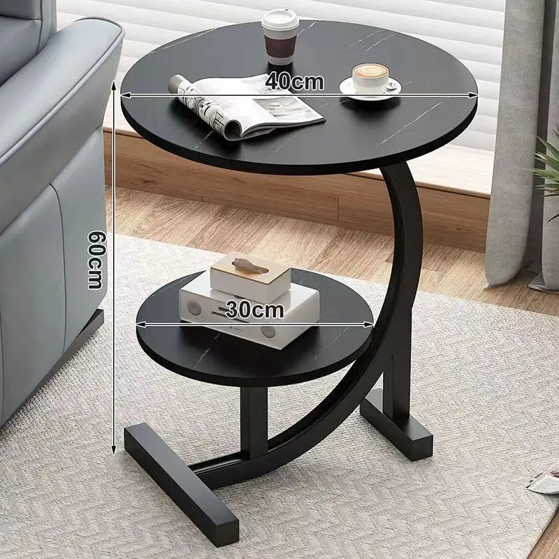 Portable Mini Side Table – Wood and Stainless Steel, Modern Design for Balcony or Bedroom