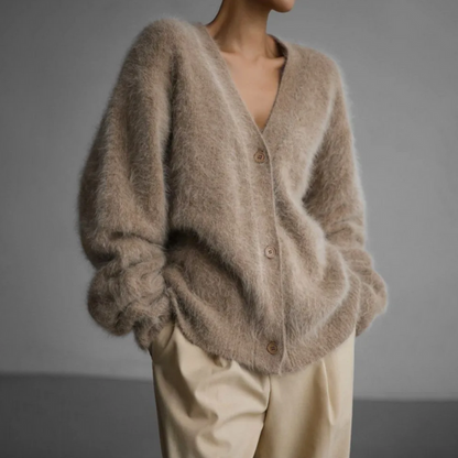 Dames Oversized Mohair Vest – Gebreid met Knoopsluiting, Casual Herfst/Winter