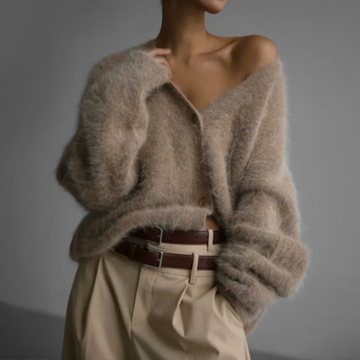 Dames Oversized Mohair Vest – Gebreid met Knoopsluiting, Casual Herfst/Winter