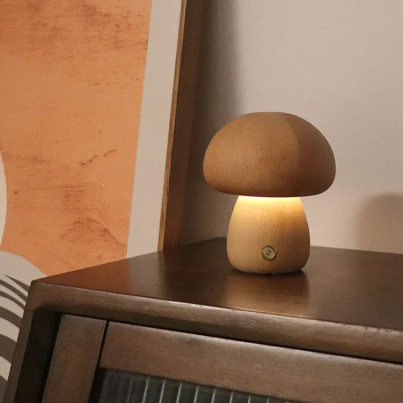 Wood Mushroom Lamp – Playful LED Lighting with Touch Control for Children or Cozy Corners