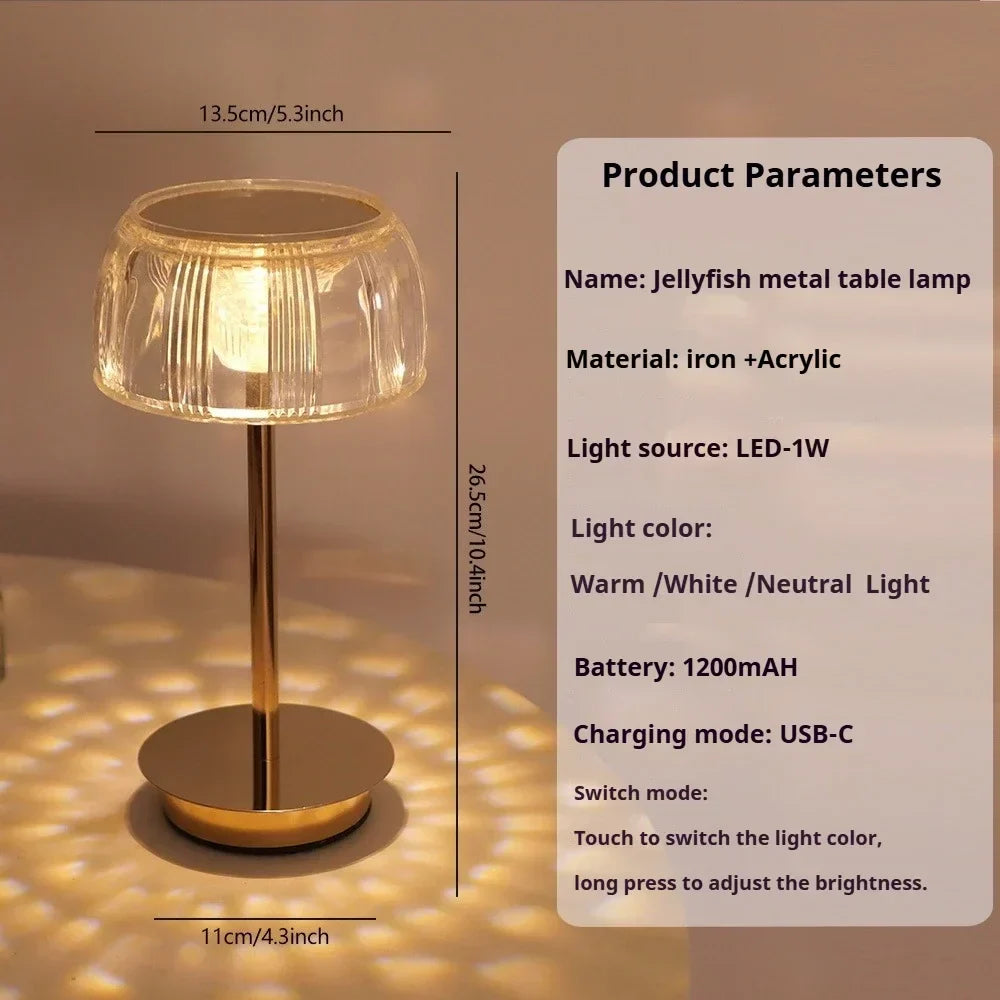 Rechargeable Crystal Table Lamp – Gold, Dimmable Design for Bedroom or Living Room