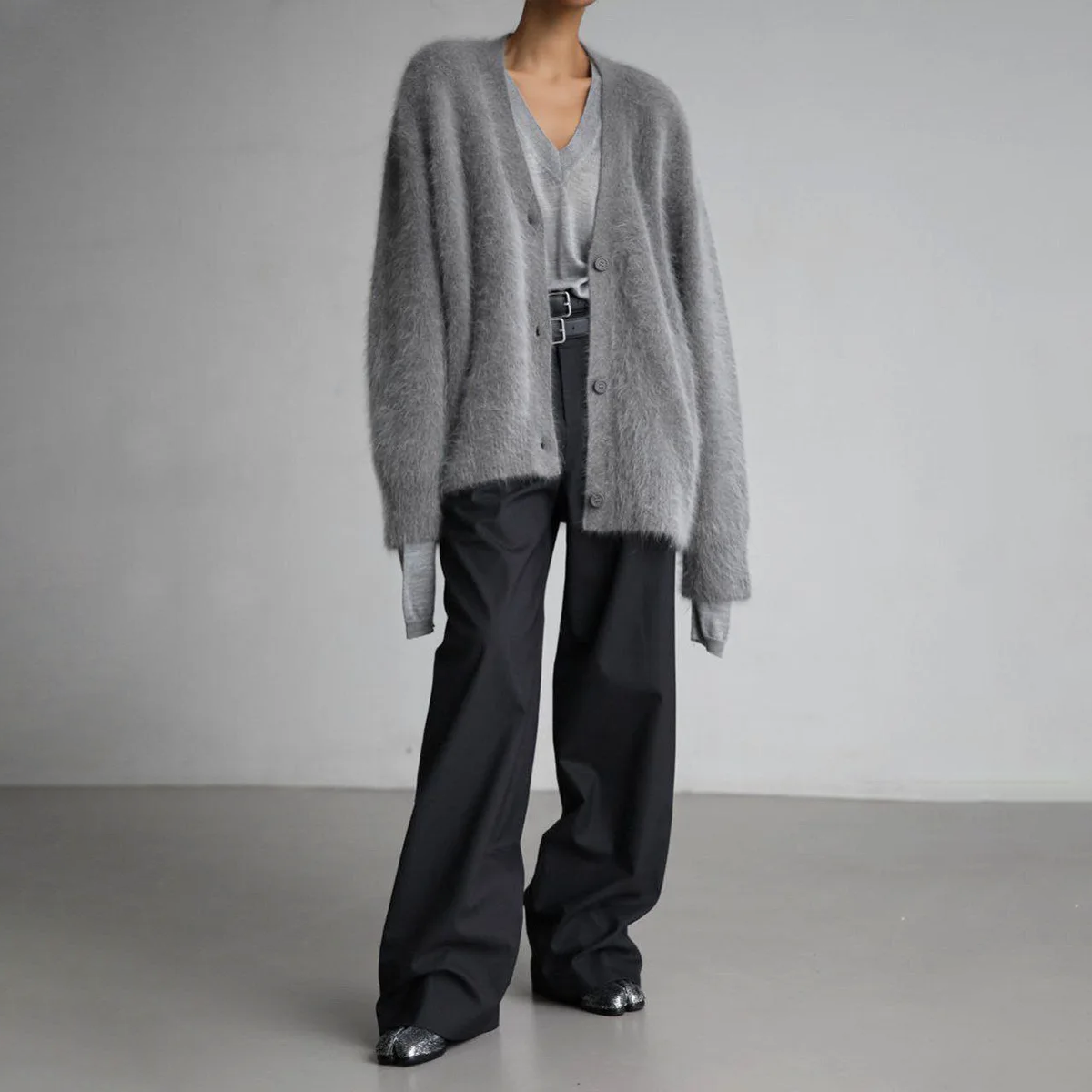 Dames Oversized Mohair Vest – Gebreid met Knoopsluiting, Casual Herfst/Winter