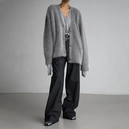 Dames Oversized Mohair Vest – Gebreid met Knoopsluiting, Casual Herfst/Winter