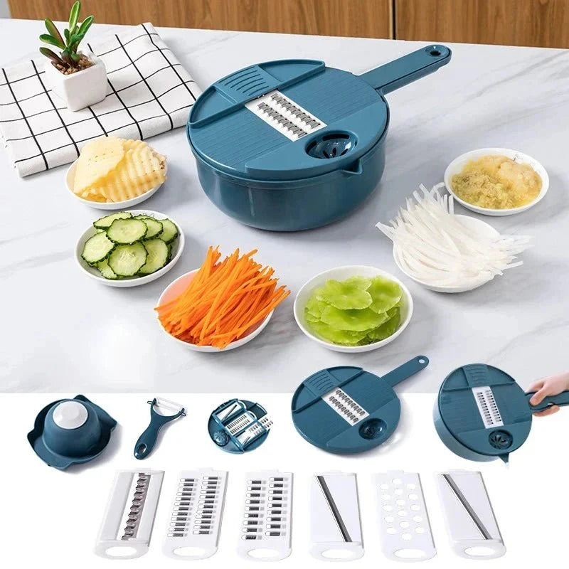 Multifunktionel Køkken Slicer – Holdbart Plastik, 9-i-1 Skæreløsning til Grøntsager og Kartofler