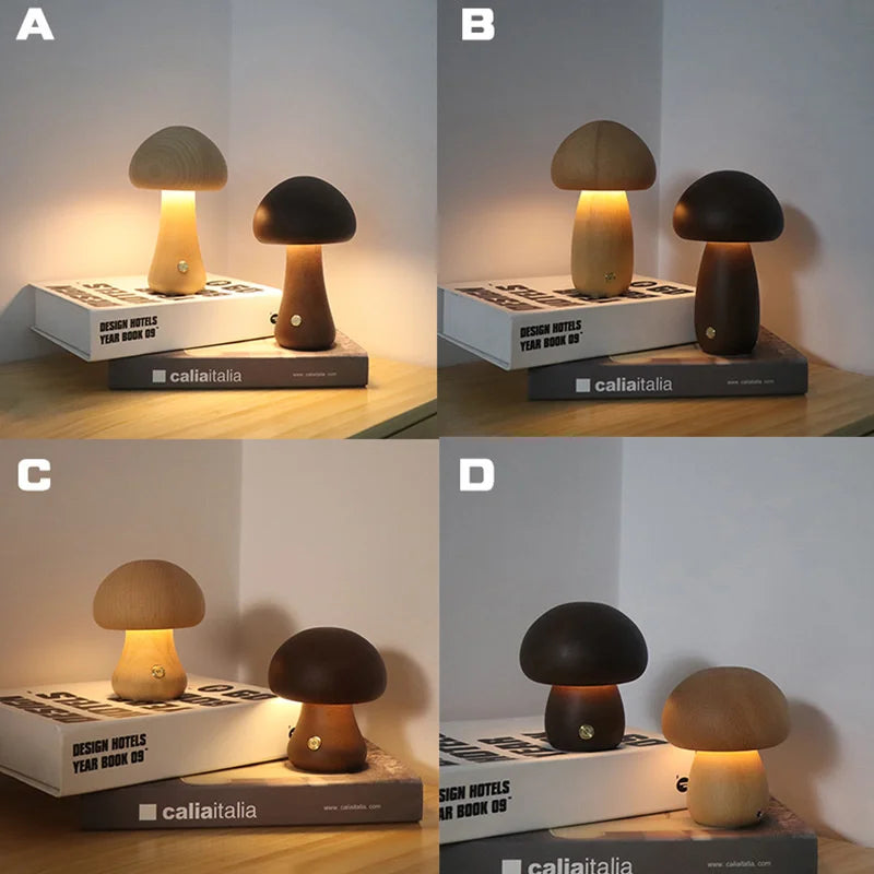 Wood Mushroom Lamp – Playful LED Lighting with Touch Control for Children or Cozy Corners