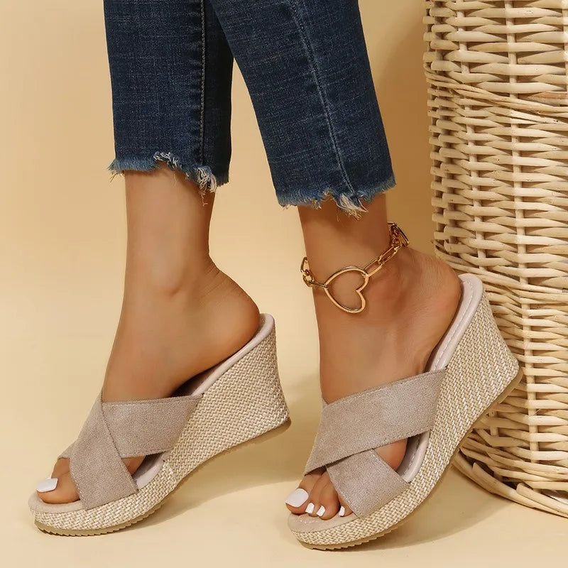 Dame Sandaler med Kilehæl og Krydsremme – Espadrillestil