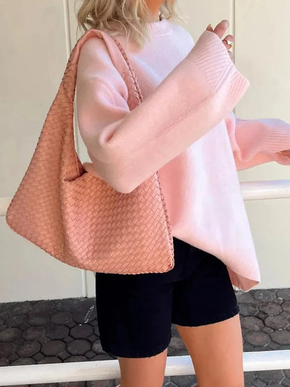 Strikket sweater til kvinder - pink, afslappet til efterår og vinter