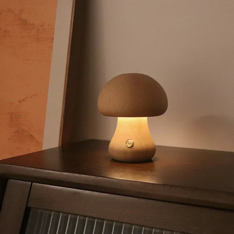 Wood Mushroom Lamp – Playful LED Lighting with Touch Control for Children or Cozy Corners