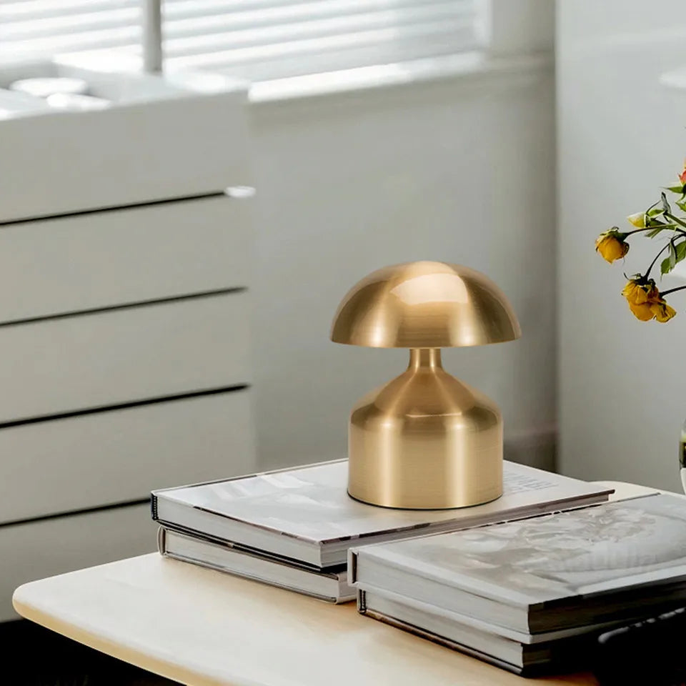 Rechargeable Table Lamp – Retro Mushroom Shape, Metal Finish for Bedroom or Living Room
