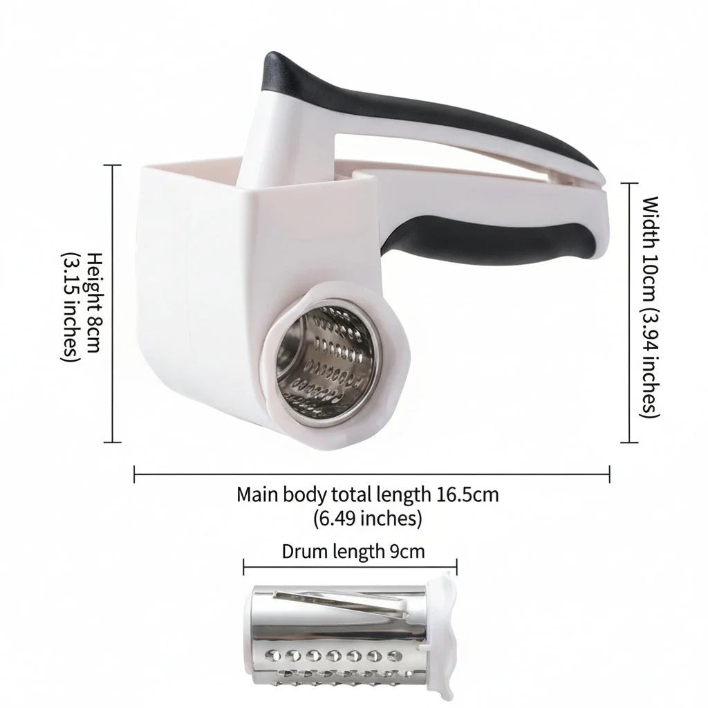 Rotary Ostegrater – Plast og Metal, Kompakt Design til Grøntsager og Ost i Køkkenet