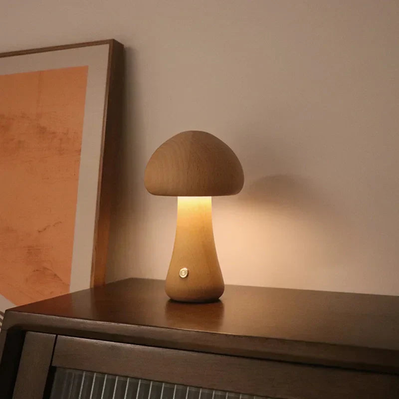 Wood Mushroom Lamp – Playful LED Lighting with Touch Control for Children or Cozy Corners