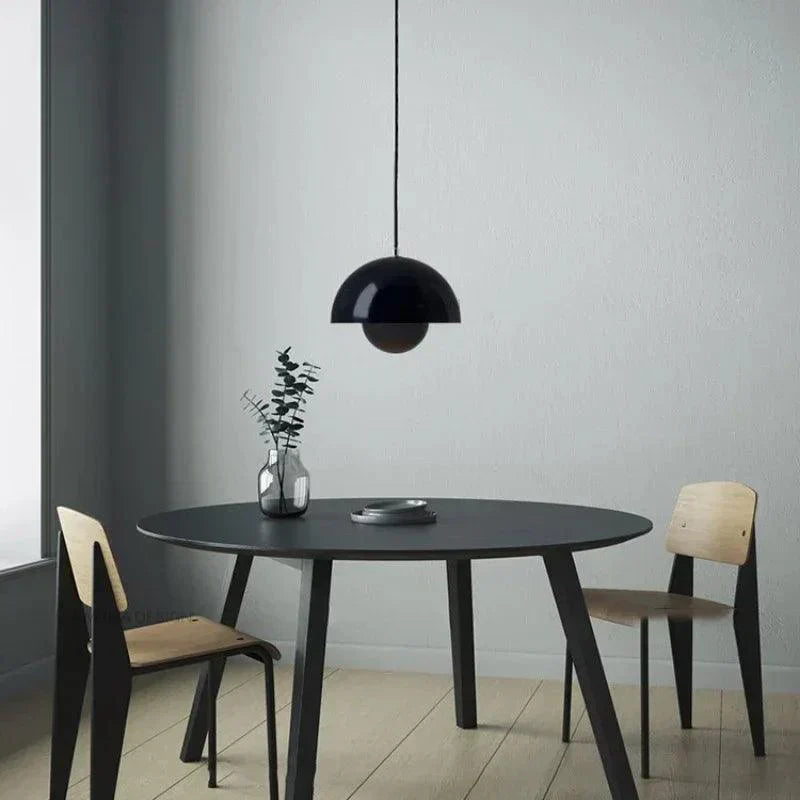 Scandinavian Pendant Light – Matte Black, Semi-Circular Shape for the Dining Room or Living Room