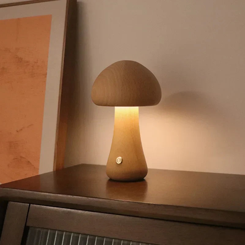 Wood Mushroom Lamp – Playful LED Lighting with Touch Control for Children or Cozy Corners