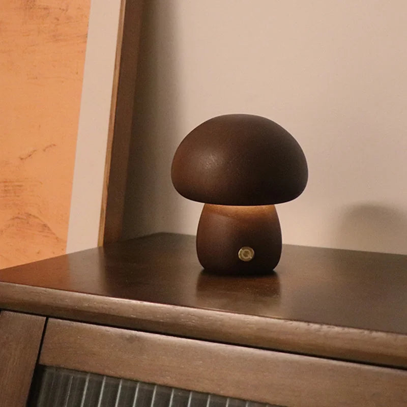 Wood Mushroom Lamp – Playful LED Lighting with Touch Control for Children or Cozy Corners