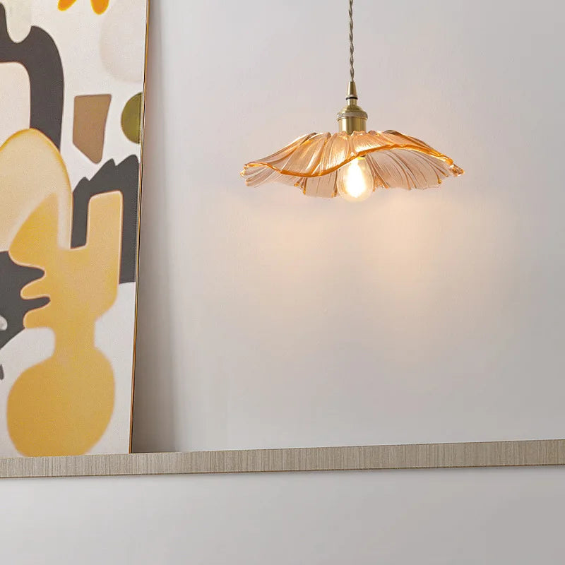 Pendant lamp – Glass flower shape in purple and amber for dining table or living room decoration