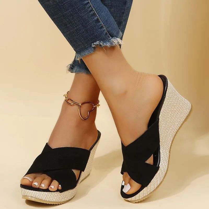 Dame Sandaler med Kilehæl og Krydsremme – Espadrillestil