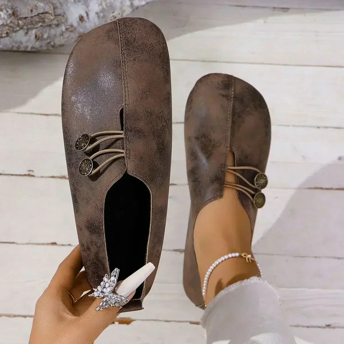 Dame Loafers i Ruskind med Elastiklukning