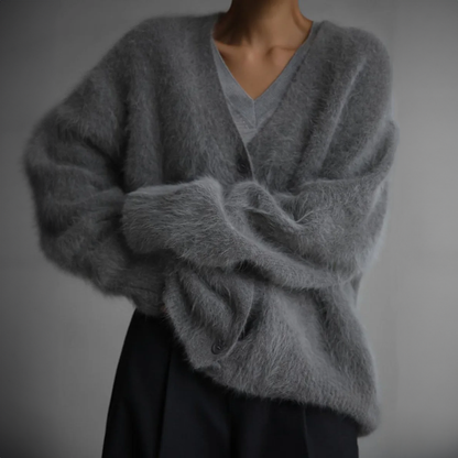Dames Oversized Mohair Vest – Gebreid met Knoopsluiting, Casual Herfst/Winter