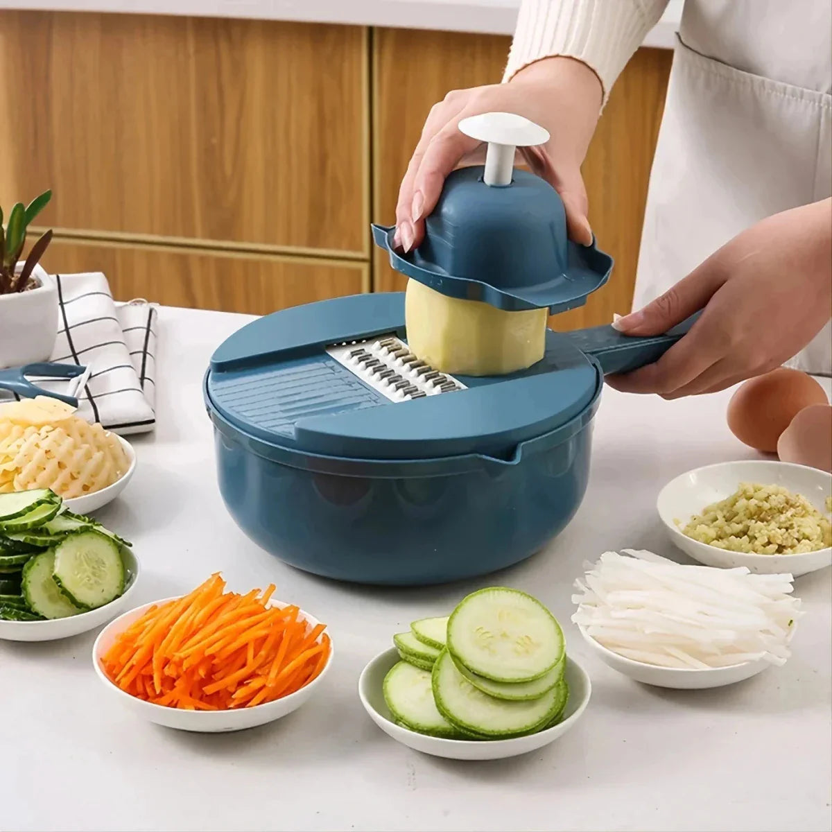 Multifunktionel Køkken Slicer – Holdbart Plastik, 9-i-1 Skæreløsning til Grøntsager og Kartofler