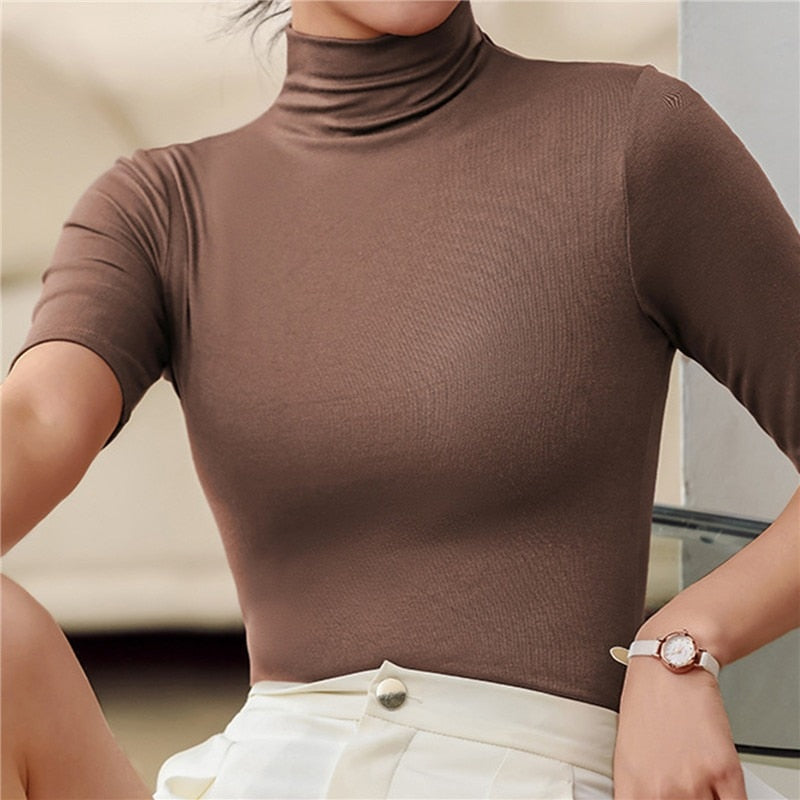 Dames Aansluitende Slim Fit Coltrui – Stretch Stof, Hoge Col, Casual voor Herfst en Winter