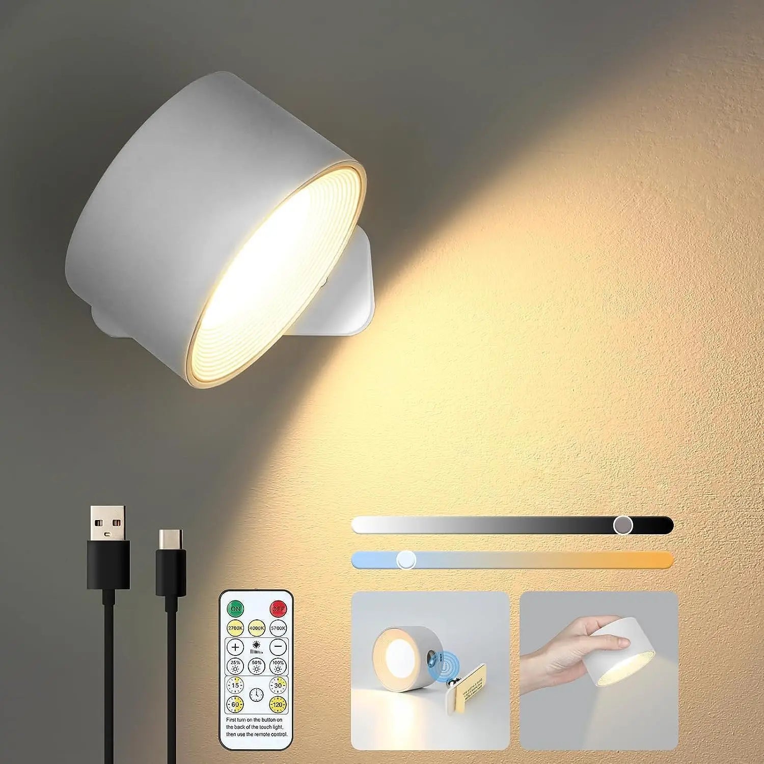 Rechargeable Wall Lamp – Cylindrical Design in White for Bedroom, Living Room or Hallway with Anstäländer