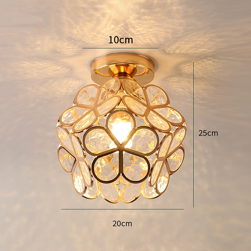 Lámpara de techo – Acrílico dorado con detalles transparentes, con forma de flor, para el dormitorio o el pasillo