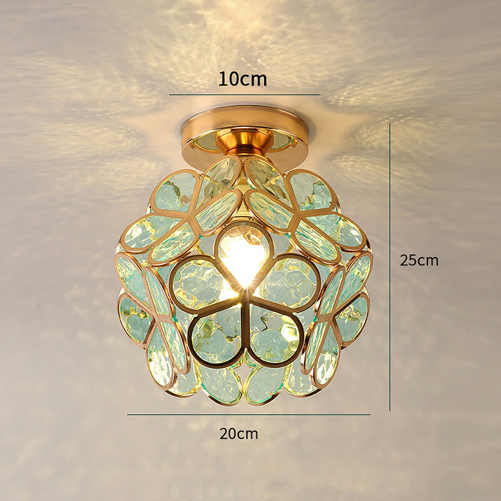 Lámpara de techo – Acrílico dorado con detalles transparentes, con forma de flor, para el dormitorio o el pasillo