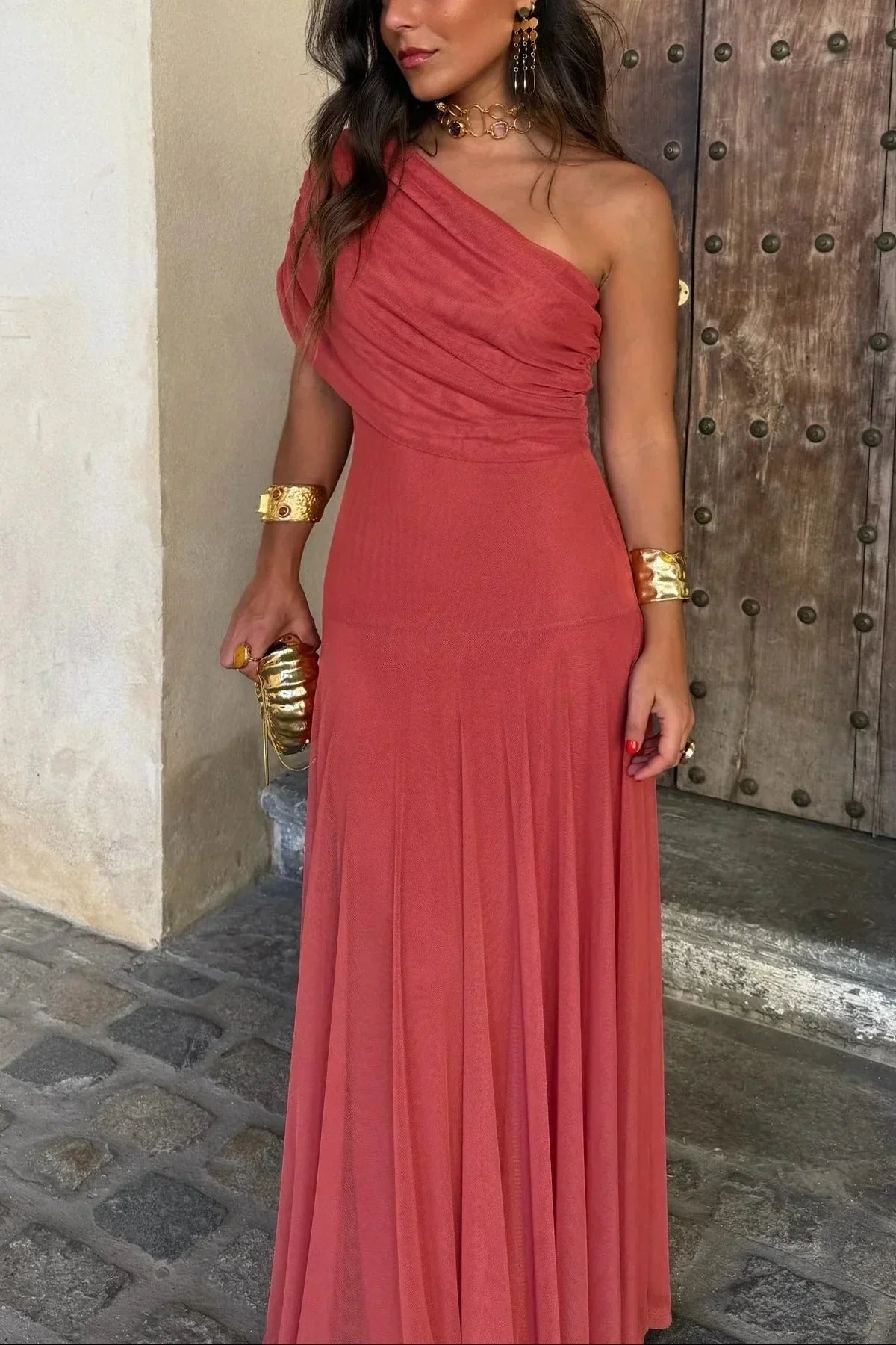 Dame Maxikjole Asymmetrisk Enkeltskulder med Drapering