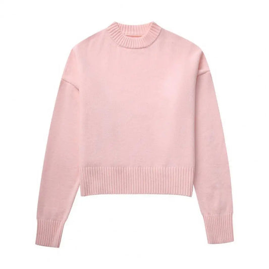 Women's Knitted Pullover Sweater - Pink, Casual for Autumn and Winter