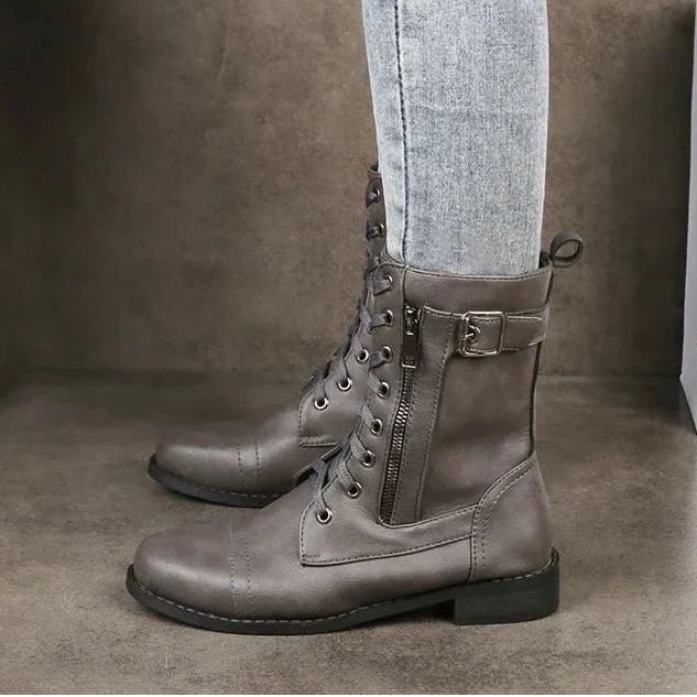 Dame Snørestøvler i Læder – Mid-Calf Model med Lynlås