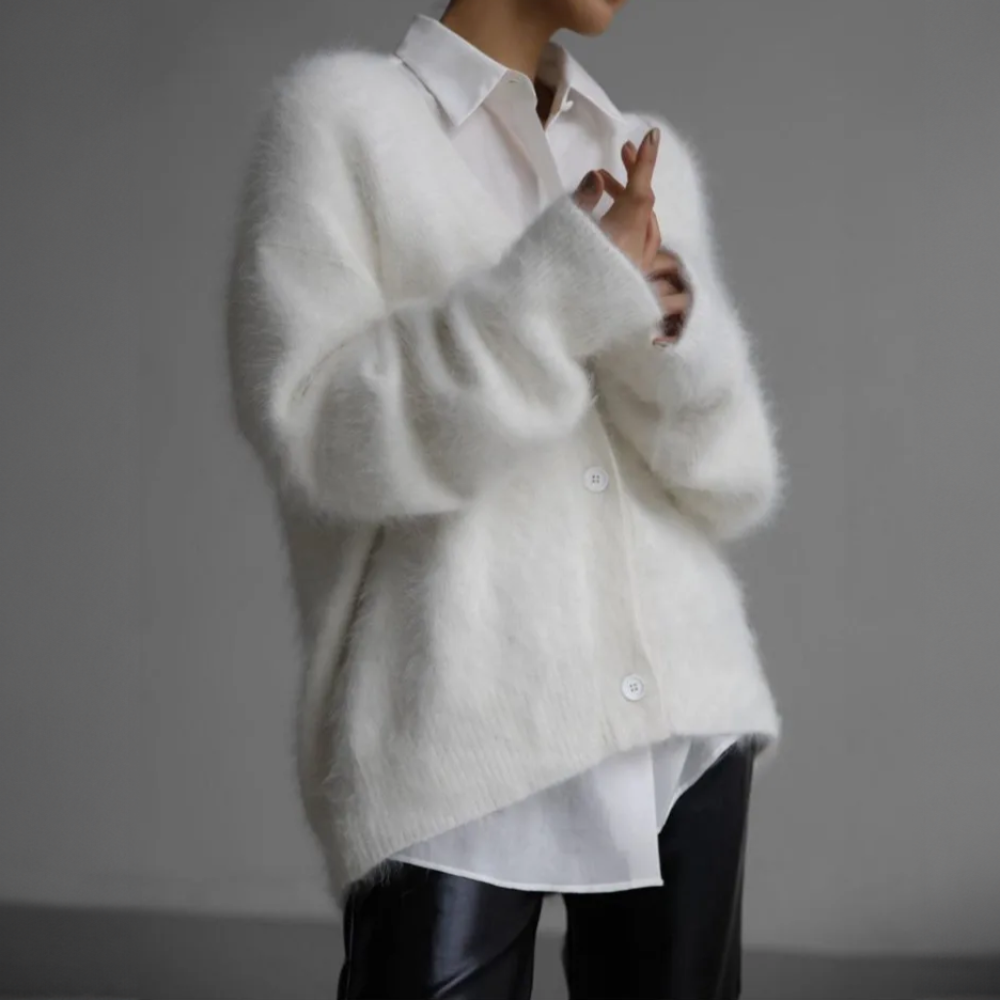 Dames Oversized Mohair Vest – Gebreid met Knoopsluiting, Casual Herfst/Winter