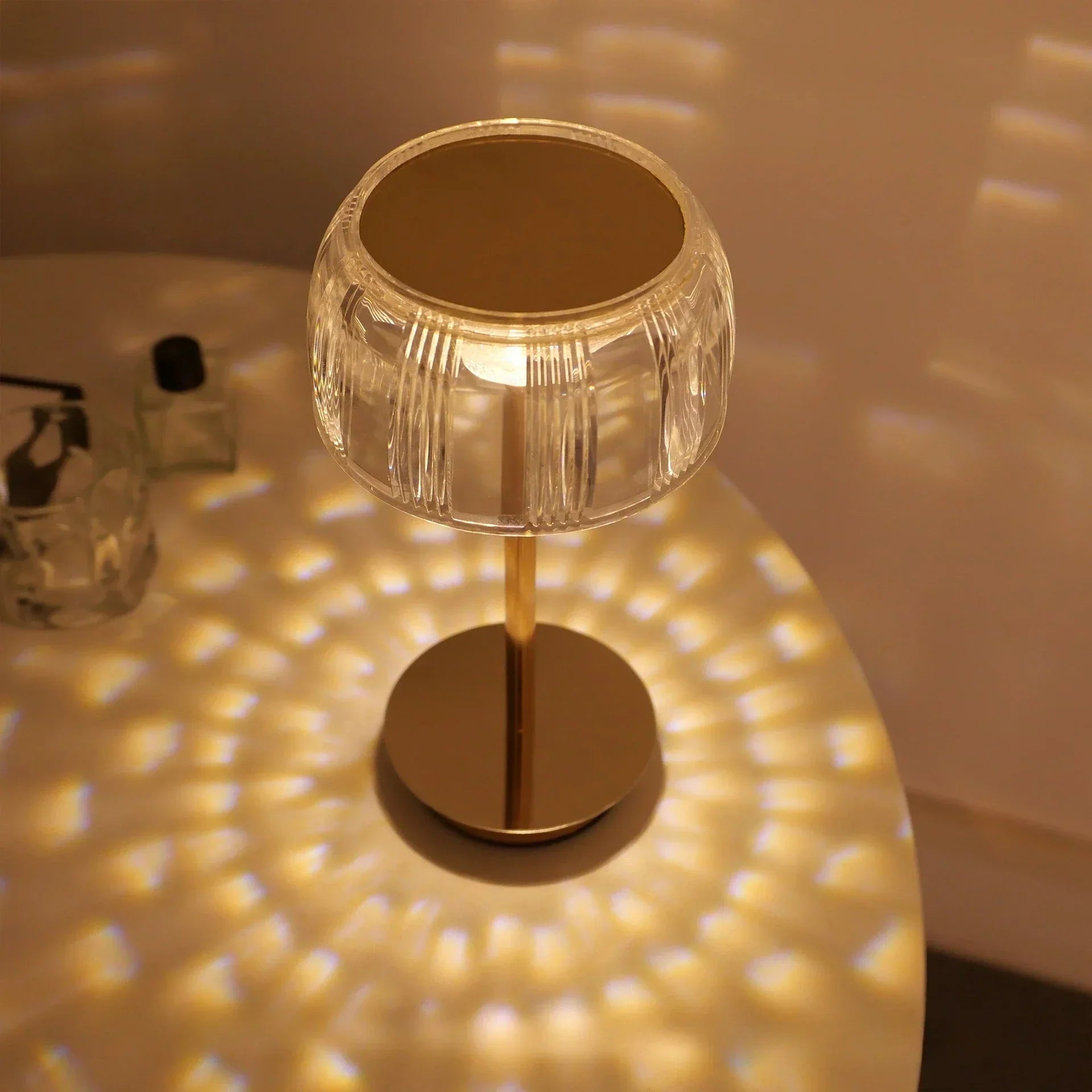 Rechargeable Crystal Table Lamp – Gold, Dimmable Design for Bedroom or Living Room