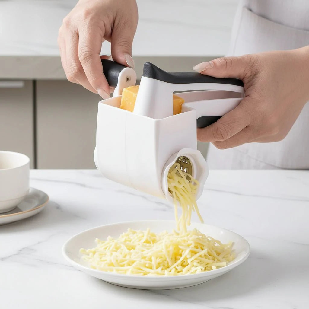 Rotary Ostegrater – Plast og Metal, Kompakt Design til Grøntsager og Ost i Køkkenet