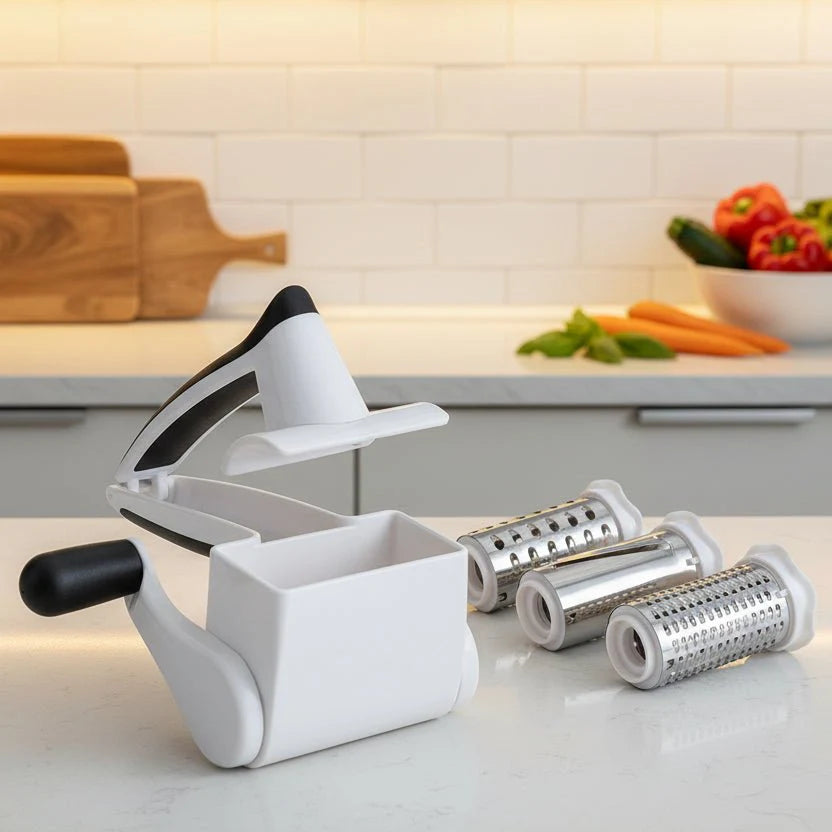 Rotary Ostegrater – Plast og Metal, Kompakt Design til Grøntsager og Ost i Køkkenet
