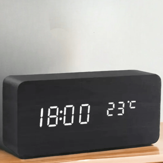 Wood LED Clock – Natural Finish, Voice-Controlled for Bedroom or Living Room