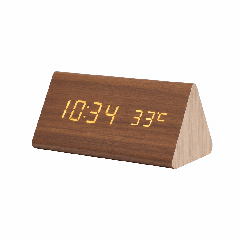 Wood LED Clock – Natural Finish, Voice-Controlled for Bedroom or Living Room