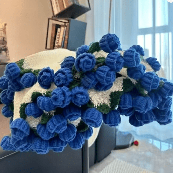 Cotton Plaid – Rose Pattern, Decorative Throw Blanket for Sofa or Bed