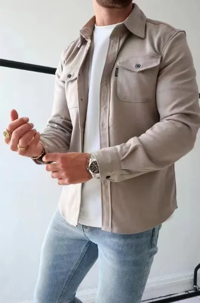 Chaqueta tipo overshirt para hombre – Chaqueta tipo camisa de corte regular con bolsillos en el pecho