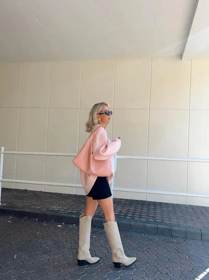 Strikket sweater til kvinder - pink, afslappet til efterår og vinter