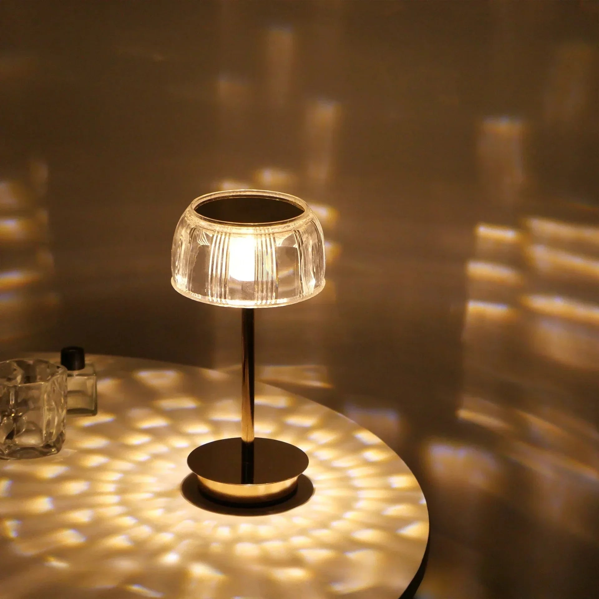 Rechargeable Crystal Table Lamp – Gold, Dimmable Design for Bedroom or Living Room