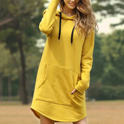 Relaxed Fit Hoodie-kjole til kvinder - sweatstof, med hætte, langærmet, afslappet til efterår/vinter