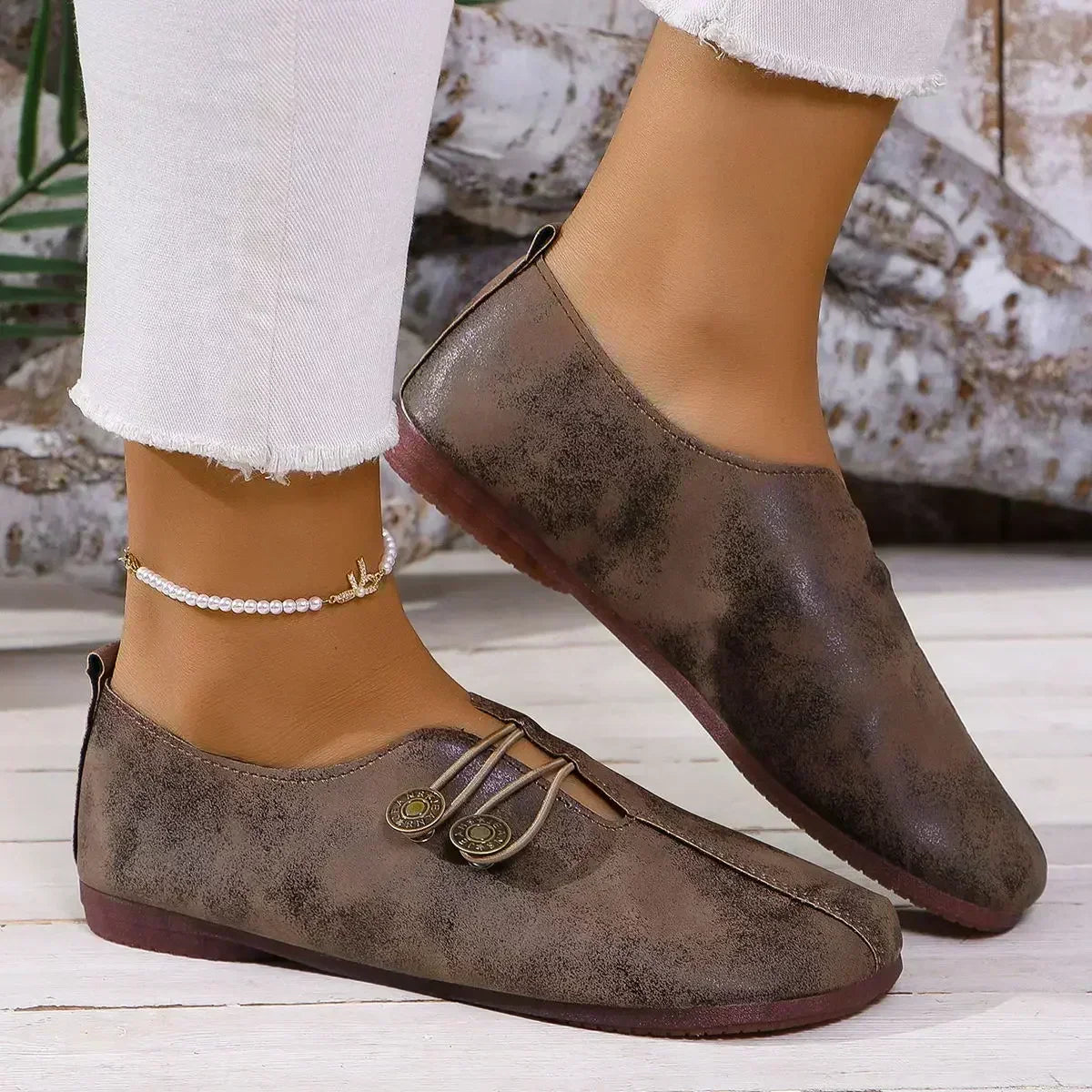 Dame Loafers i Ruskind med Elastiklukning