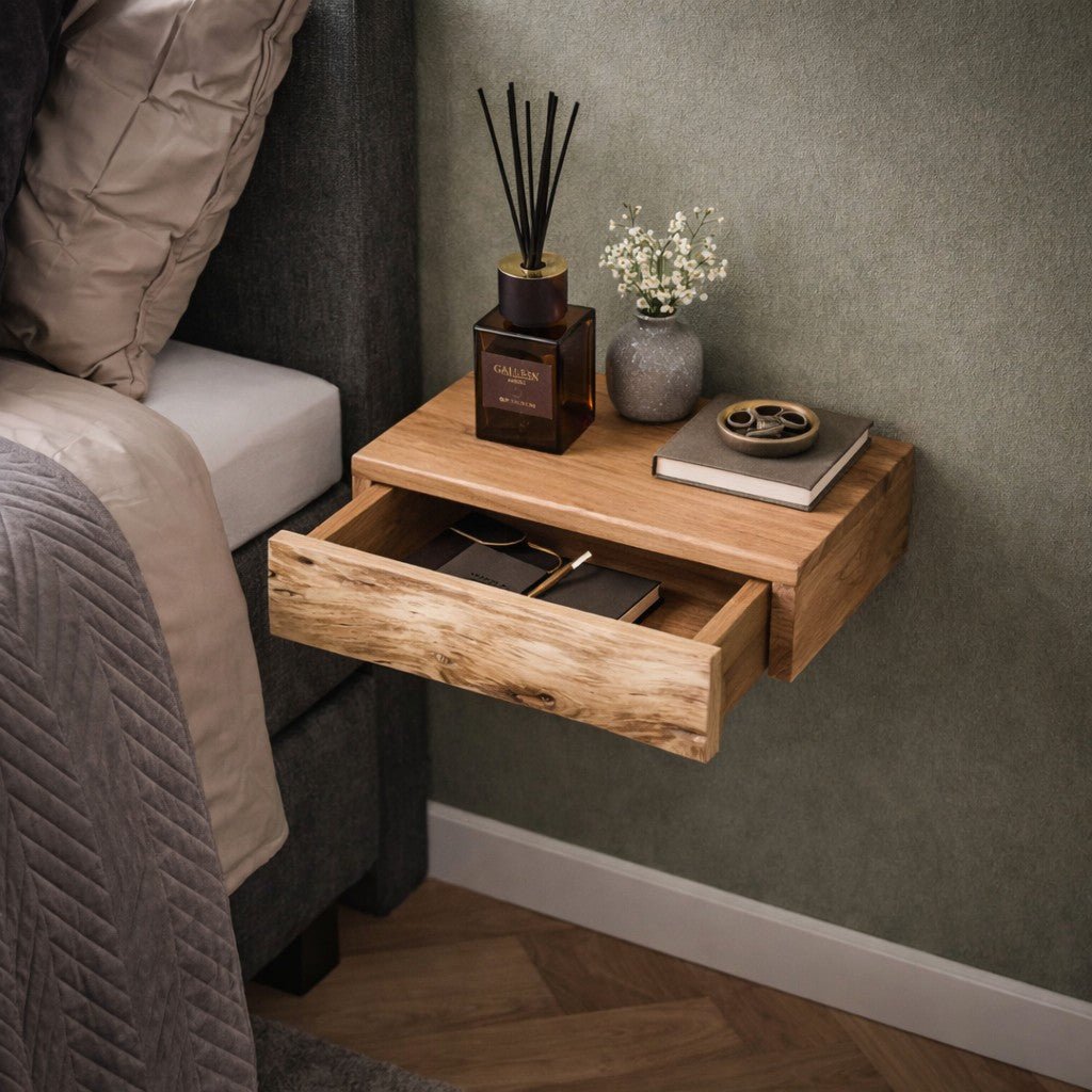 Wall Shelf – Acacia Wood, Compact Modern Design for the Bedroom or Guest Room