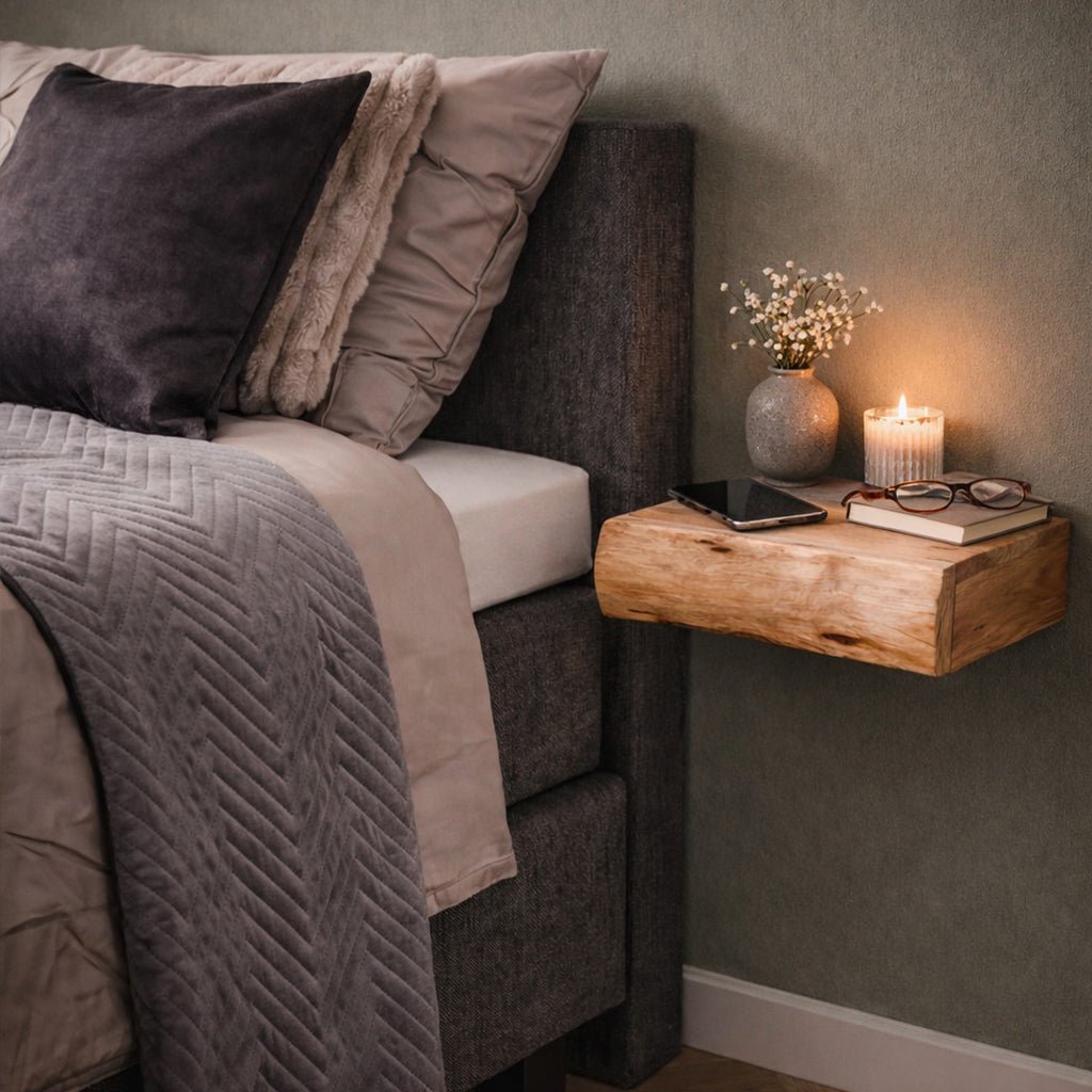 Wall Shelf – Acacia Wood, Compact Modern Design for the Bedroom or Guest Room